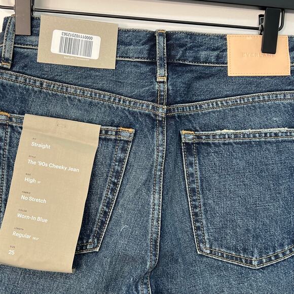 Everlane High Rise 90s Cheeky Straight Leg Denim Jeans Blue Size 25 Distressed - Picture 6 of 11
